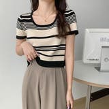 ランダムボーダー半袖ニット【韓国ファッション】 | Doula Doula | 詳細画像4 