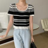 ランダムボーダー半袖ニット【韓国ファッション】 | Doula Doula | 詳細画像6 