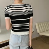 ランダムボーダー半袖ニット【韓国ファッション】 | Doula Doula | 詳細画像7 