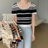 ランダムボーダー半袖ニット【韓国ファッション】 | Doula Doula | 詳細画像8 