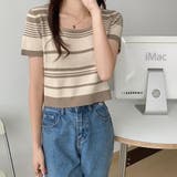 ランダムボーダー半袖ニット【韓国ファッション】 | Doula Doula | 詳細画像10 