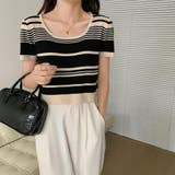 ランダムボーダー半袖ニット【韓国ファッション】 | Doula Doula | 詳細画像13 