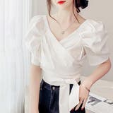 ホワイト | バックリボンカシュクールブラウス【韓国ファッション】 | Doula Doula