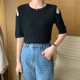 ブラック | ショルダースリットニット【韓国ファッション】 | Doula Doula