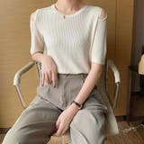 ベージュ | ショルダースリットニット【韓国ファッション】 | Doula Doula