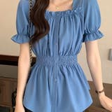 ブルー | ギャザーブラウス【韓国ファッション】 | Doula Doula