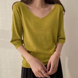 ベージュ | Vネック五分袖ニット【韓国ファッション】 | Doula Doula