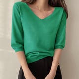 キャメル | Vネック五分袖ニット【韓国ファッション】 | Doula Doula