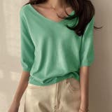 Vネック五分袖ニット【韓国ファッション】 | Doula Doula | 詳細画像6