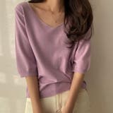 Vネック五分袖ニット【韓国ファッション】 | Doula Doula | 詳細画像16