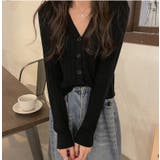 ブラック | Vネックリブカーディガン【韓国ファッション】 | Doula Doula