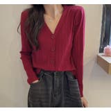 ボルドー | Vネックリブカーディガン【韓国ファッション】 | Doula Doula