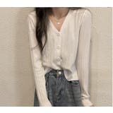 ホワイト | Vネックリブカーディガン【韓国ファッション】 | Doula Doula