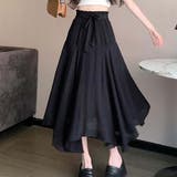 ブラック | アシンメトリーリネンスカート【韓国ファッション】 | Doula Doula