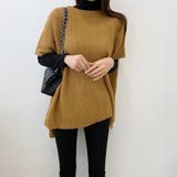 キャメル | サイドスリットポンチョニットベスト | Doula Doula