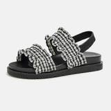 ブラック | シャーリングフリルが新鮮。ギャザーフリルストラップサンダル スポーティー | Doula Doula