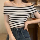 ホワイト | 夏のマリンテイスト。オフショルボーダーニットソー | Doula Doula