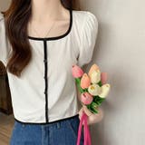 スクエアネックパイピングカラーパフスリーブ半袖カーディガン【韓国ファッション】 | Doula Doula | 詳細画像8