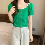 スクエアネックパイピングカラーパフスリーブ半袖カーディガン【韓国ファッション】 | Doula Doula | 詳細画像12