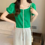 スクエアネックパイピングカラーパフスリーブ半袖カーディガン【韓国ファッション】 | Doula Doula | 詳細画像14