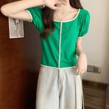 スクエアネックパイピングカラーパフスリーブ半袖カーディガン【韓国ファッション】 | Doula Doula | 詳細画像16