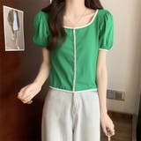 スクエアネックパイピングカラーパフスリーブ半袖カーディガン【韓国ファッション】 | Doula Doula | 詳細画像17