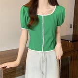 スクエアネックパイピングカラーパフスリーブ半袖カーディガン【韓国ファッション】 | Doula Doula | 詳細画像18