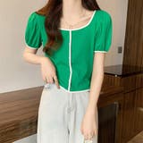 スクエアネックパイピングカラーパフスリーブ半袖カーディガン【韓国ファッション】 | Doula Doula | 詳細画像19