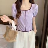 スクエアネックパイピングカラーパフスリーブ半袖カーディガン【韓国ファッション】 | Doula Doula | 詳細画像21