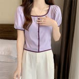 スクエアネックパイピングカラーパフスリーブ半袖カーディガン【韓国ファッション】 | Doula Doula | 詳細画像22