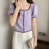 スクエアネックパイピングカラーパフスリーブ半袖カーディガン【韓国ファッション】 | Doula Doula | 詳細画像25