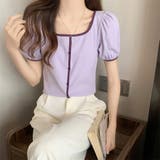 スクエアネックパイピングカラーパフスリーブ半袖カーディガン【韓国ファッション】 | Doula Doula | 詳細画像26