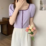 スクエアネックパイピングカラーパフスリーブ半袖カーディガン【韓国ファッション】 | Doula Doula | 詳細画像28