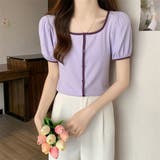 スクエアネックパイピングカラーパフスリーブ半袖カーディガン【韓国ファッション】 | Doula Doula | 詳細画像29