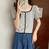 スクエアネックパイピングカラーパフスリーブ半袖カーディガン【韓国ファッション】 | Doula Doula | 詳細画像30