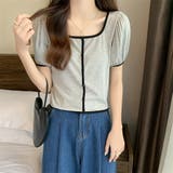 スクエアネックパイピングカラーパフスリーブ半袖カーディガン【韓国ファッション】 | Doula Doula | 詳細画像32