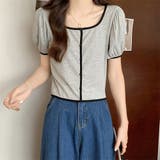 スクエアネックパイピングカラーパフスリーブ半袖カーディガン【韓国ファッション】 | Doula Doula | 詳細画像34