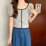 スクエアネックパイピングカラーパフスリーブ半袖カーディガン【韓国ファッション】 | Doula Doula | 詳細画像35