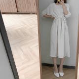 ラウンドネックパフスリーブサイドリボンワンピース【韓国ファッション】 | Doula Doula | 詳細画像3