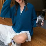ブルー | フロントジップニットブルゾン【韓国ファッション】【春夏新商品】 | Doula Doula