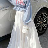 ホワイト | ティアードギャザーフレアロングスカート【韓国ファッション】【春夏新商品】 | Doula Doula