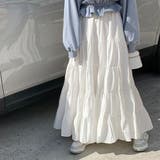 ティアードギャザーフレアロングスカート【韓国ファッション】【春夏新商品】 | Doula Doula | 詳細画像4 