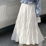 ティアードギャザーフレアロングスカート【韓国ファッション】【春夏新商品】 | Doula Doula | 詳細画像6 