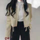 オフホワイト | サイドリボンエコレザージャケット【韓国ファッション】 | Doula Doula