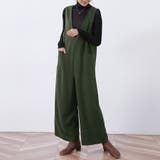 カーキ | オールインワン レディース サロペット サロペvネック ワイドパンツ | Doux Belle