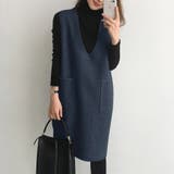 ネイビー | ジャンパースカート ロングワンピース 深めｖネック | Doux Belle 