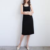 ブラック | キャミソールワンピース ロングキャミソール レイヤード | Doux Belle 