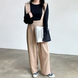 ベージュ | ツイルハイウエストサロペット ボトムス サロペ | Doux Belle 