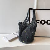 ブラック | 花柄デザインデニムトートバッグ | Doux Belle 