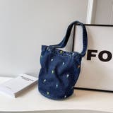 ダークブルー | 花柄デザインデニムトートバッグ | Doux Belle 